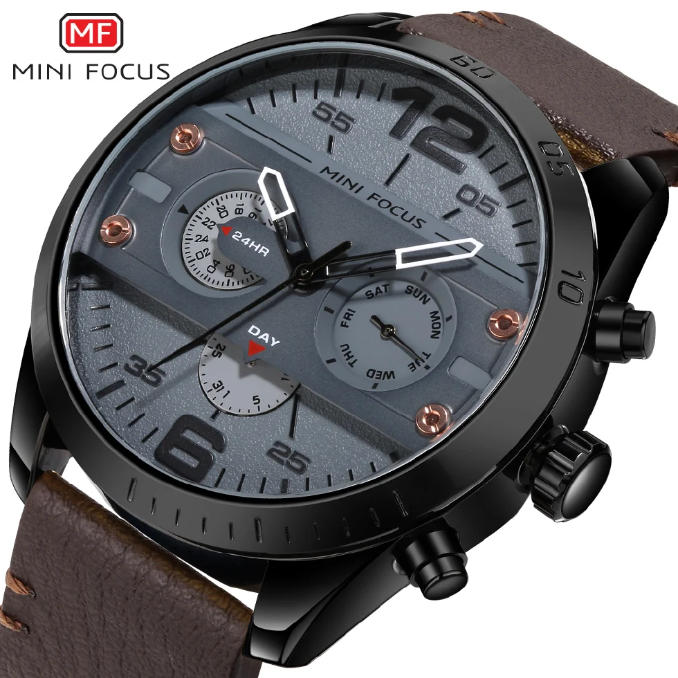 

Часы-Хронограф Мужские кварцевые, спортивные брендовые Роскошные наручные в стиле милитари, с кожаным ремешком, с мини-фокусом