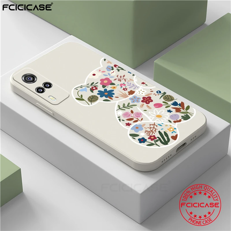 Окрашенный медведь, цветок из силикона для Vivo V17 S1 Pro X50 X60 Y21 Y31 Y53S Y19 Y20 Neo V20 SE V21, мягкая искусственная кожа