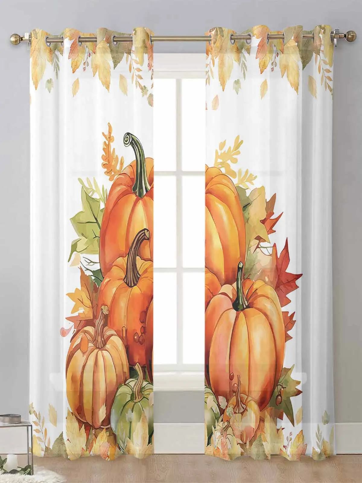 

Thanksgiving Pumpkin Fall Maple Leaf Sheer Curtains For Living Room Window Voile Tulle Curtain Cortinas Drapes Home Decor