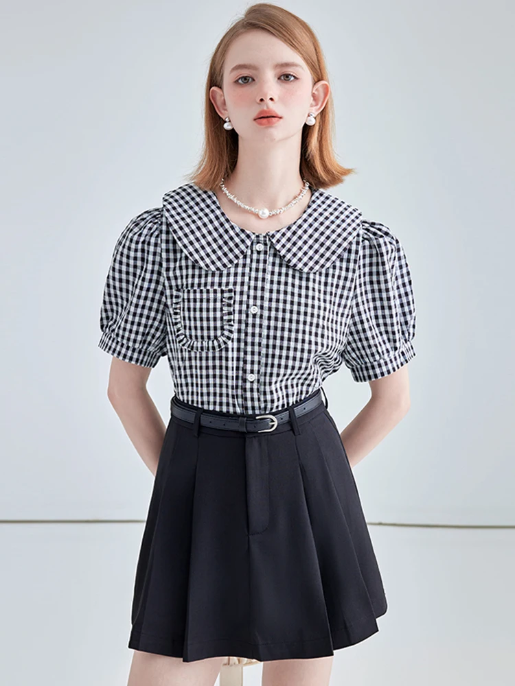 

Женская клетчатая рубашка Y2k, винтажная Повседневная элегантная корейская модная дамская элегантная Милая рубашка в стиле Харадзюку с коротким рукавом, лето 2023