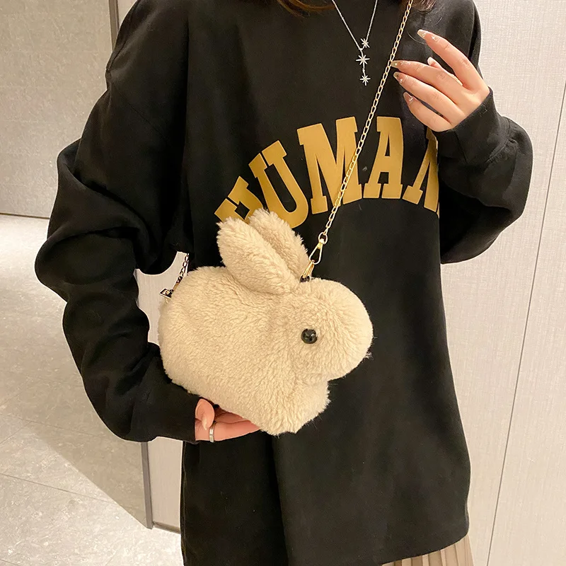 Children's Crossbody Bag Lovely Bunny Cute Rabbit Plush Doll Toy Bag for Women Phone Lipstick Zipper Bags Easter Gift