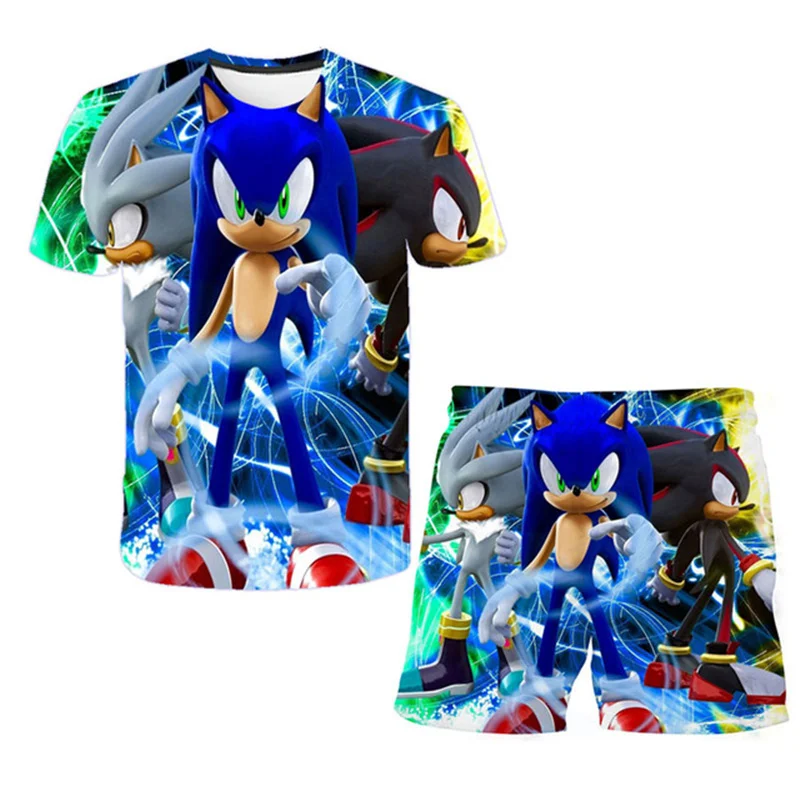 

Summer Children Super Sonic Clothes Sports Clothes For Baby Girl Boy Tshirts 2 Piece Set Kids Baby Toddler 3-14Years Clothing