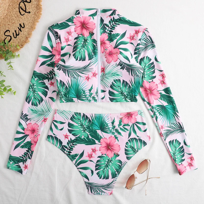 

Split Bikini Printed Zipper High Waist Sexy Swimwear Women's Multicolor Long Sleeve Swimsuit Womens Clothing Summer 2023 Beach