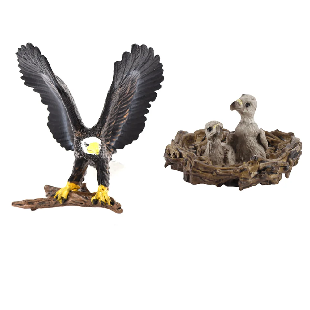 

2pcs Figurine with Eaglet Figures in Nest Bald Model Kids Learning Table Display Statue Decor