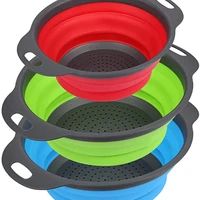 kitchen collapsible colander food grade silicone plastic handles folding sink strainer for draining pastafruits and vegetables