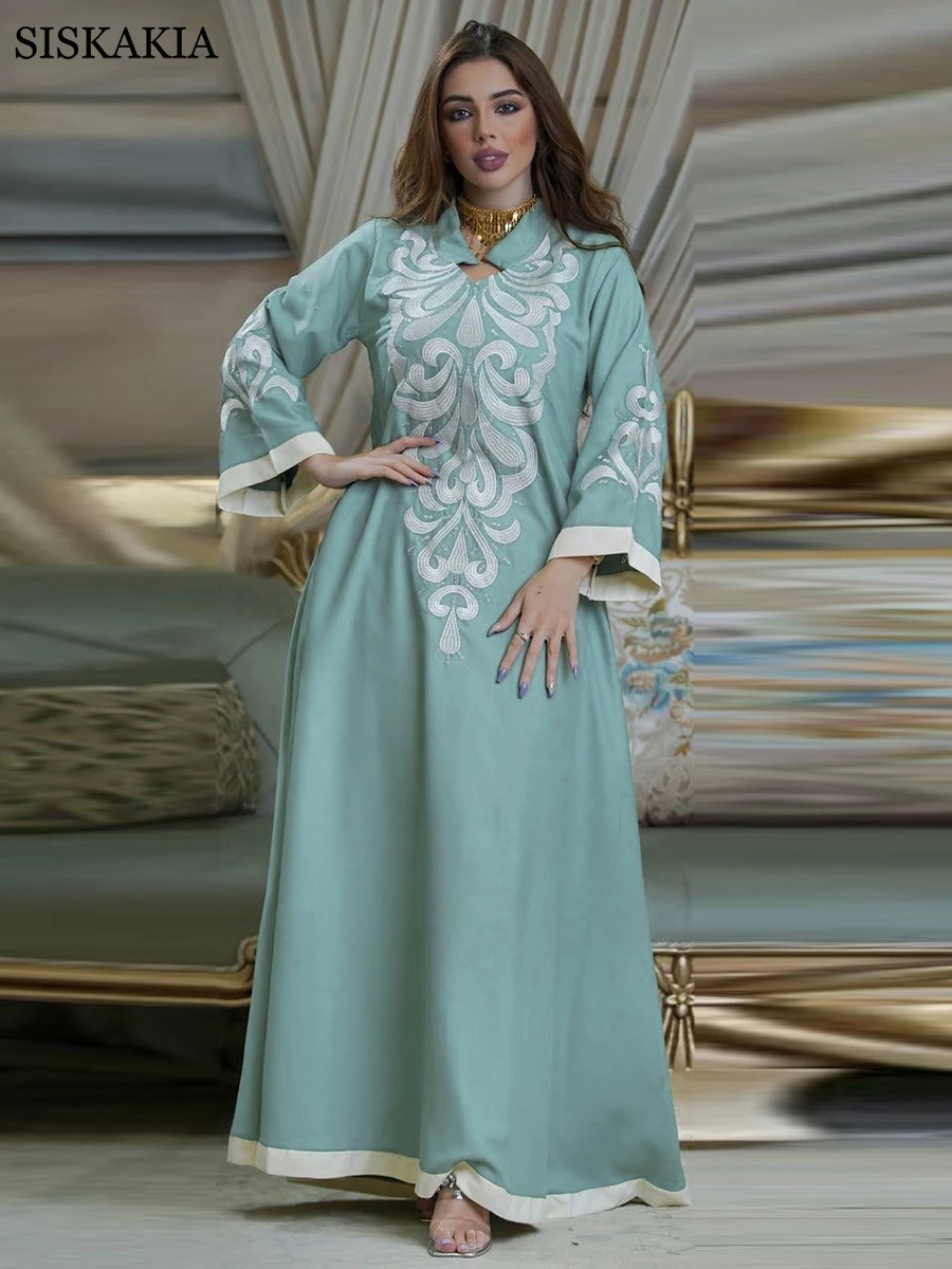 Халат Абая для мусульман, Дубай вышитые Kebaya платье с длинным рукавом марокканские кафтан ислам Оман Катара женские платья