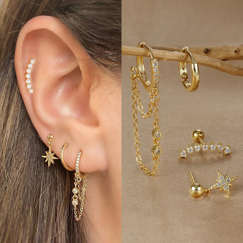 4 шт. серьги-кольца из нержавеющей стали с кристаллами циркония комплект