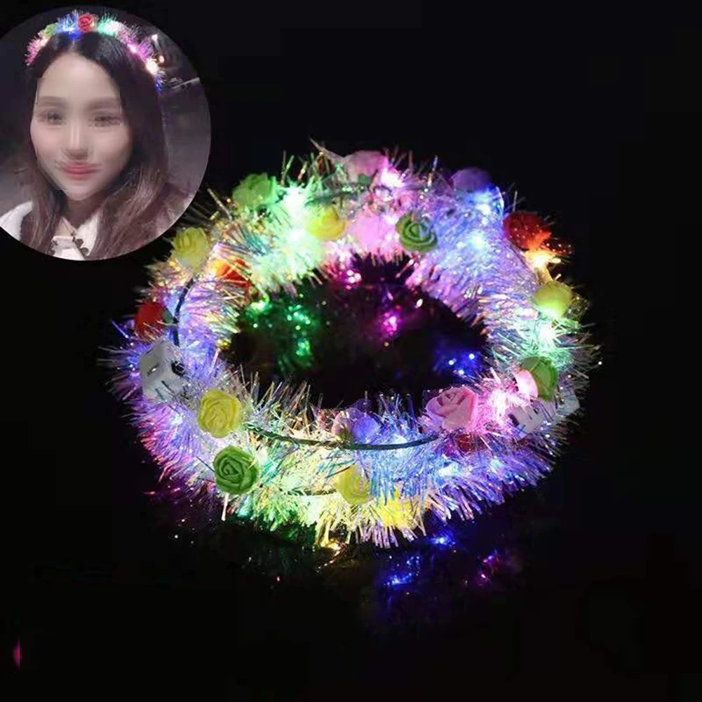 

Корона для свадебной вечеринки, Цветочная повязка на голову, светодиодный светильник ящийся венок, гирлянда, украшение для женщин и девушек...