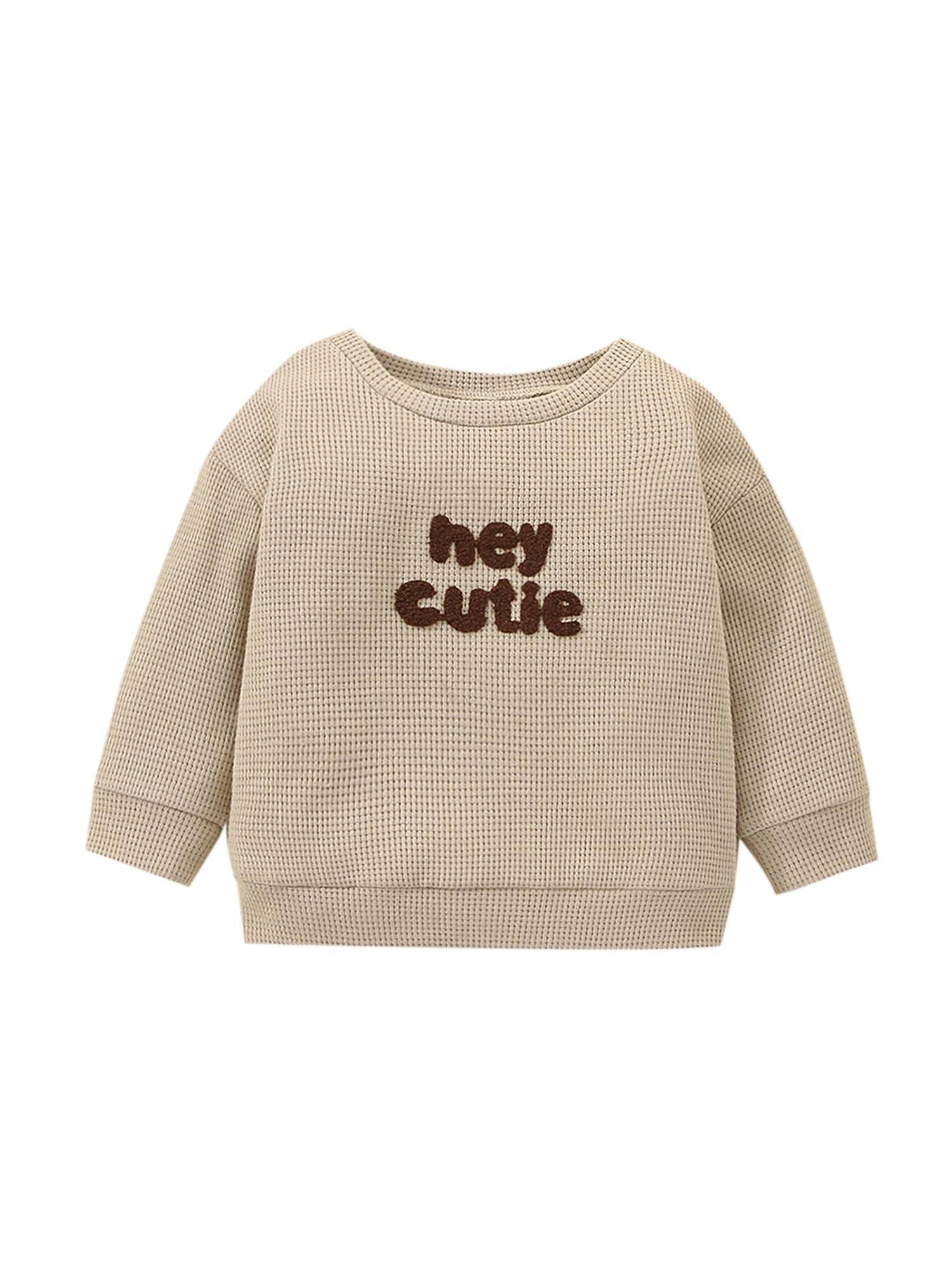 

Toddler Baby Boy Girl Fall Winter Outfit Letter Sweatshirt Solid Waffle Pullover