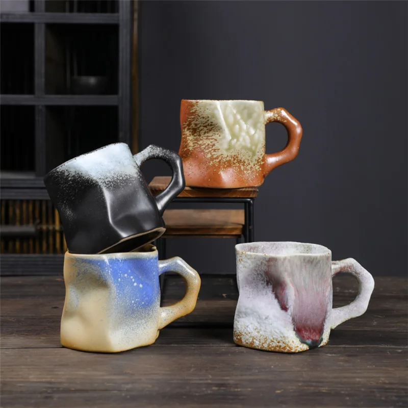 

Japanese Creative Vintage Pottery Heteromorphic Cup Handmade Personalized Ceramic Coffee Mugs Unique Mug Gift For Friends Couple