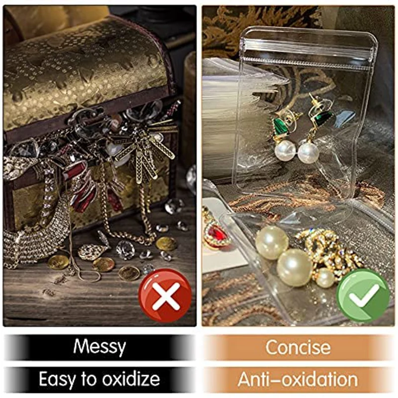 200 Pcs PVC Jewelry Bags Self Seal Jewelry Storage Bags Clear Zipper Lock Bags Sealable Jewelry Storage Bags (6 X 8Cm)