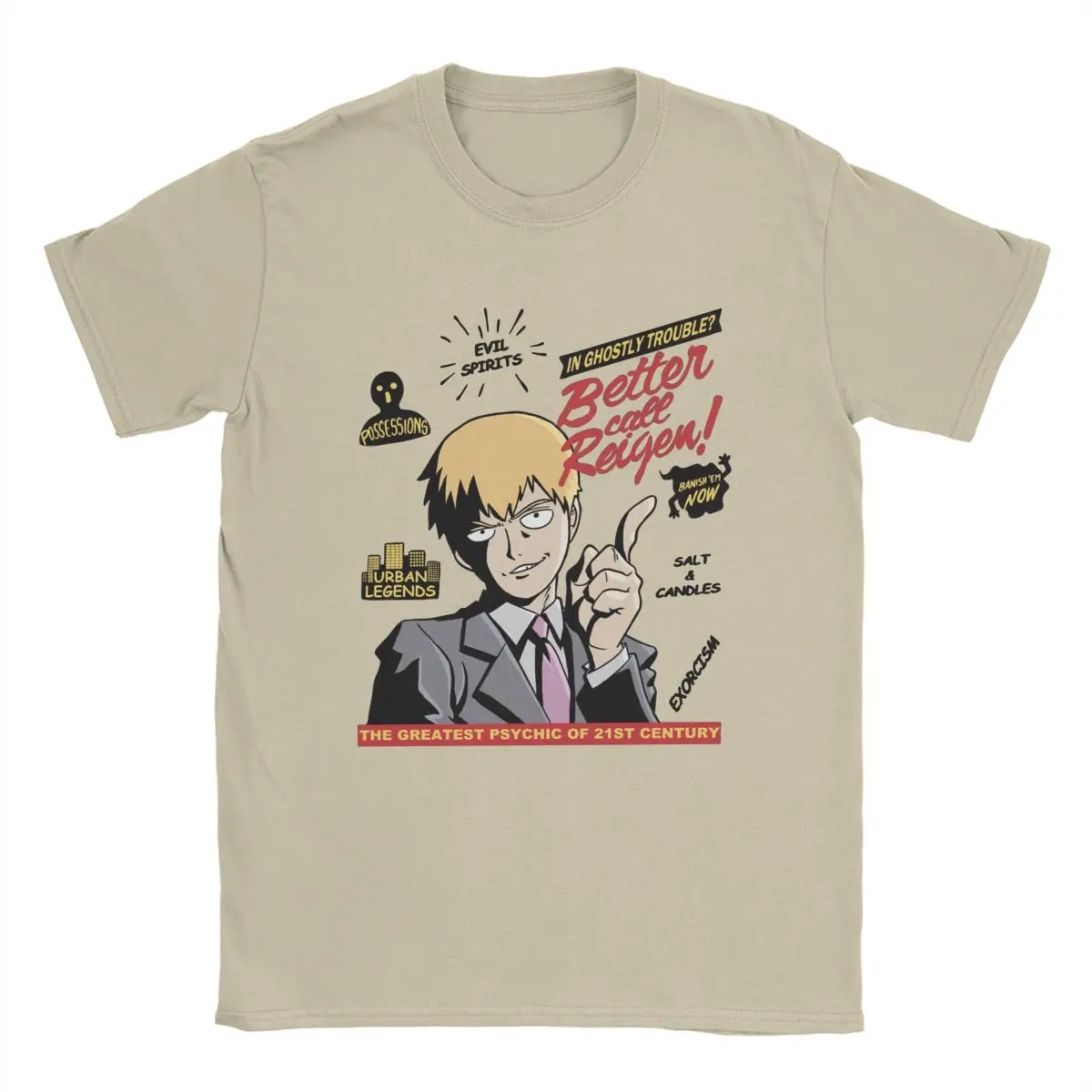 

Men Better Call Reigen Mob Psycho 100 T Shirt Anime Manga Pure Cotton Clothes Humor Short Sleeve Round Collar Tees Adult T-Shirt