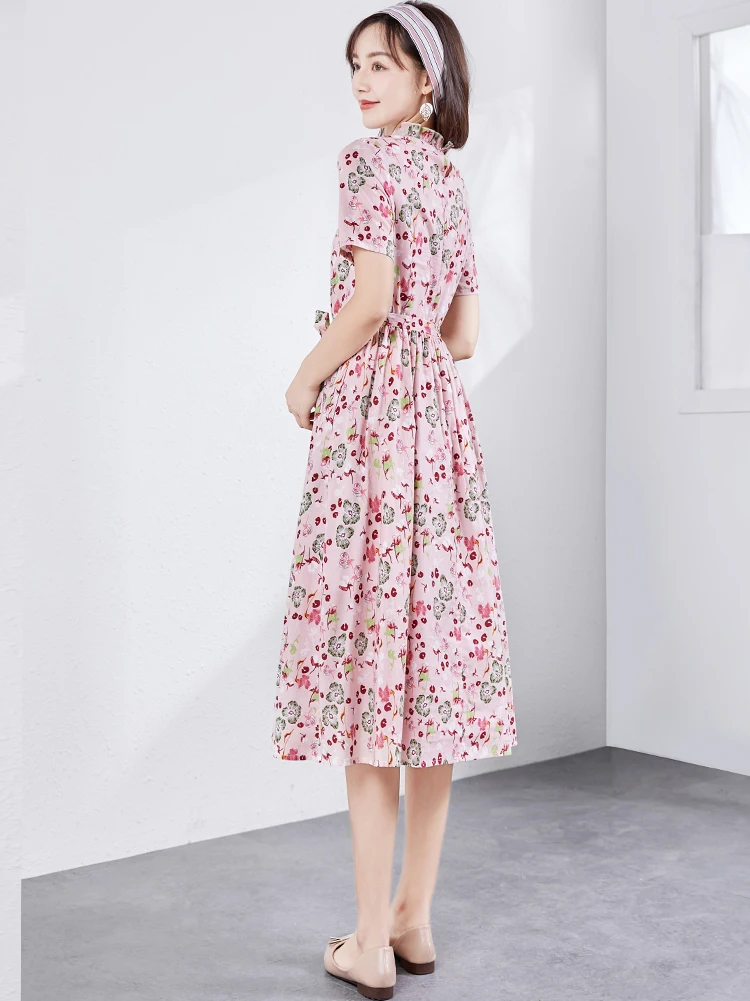 Женское платье из чистого хлопка с цветочным принтом Новинка лета 2024 облегающие