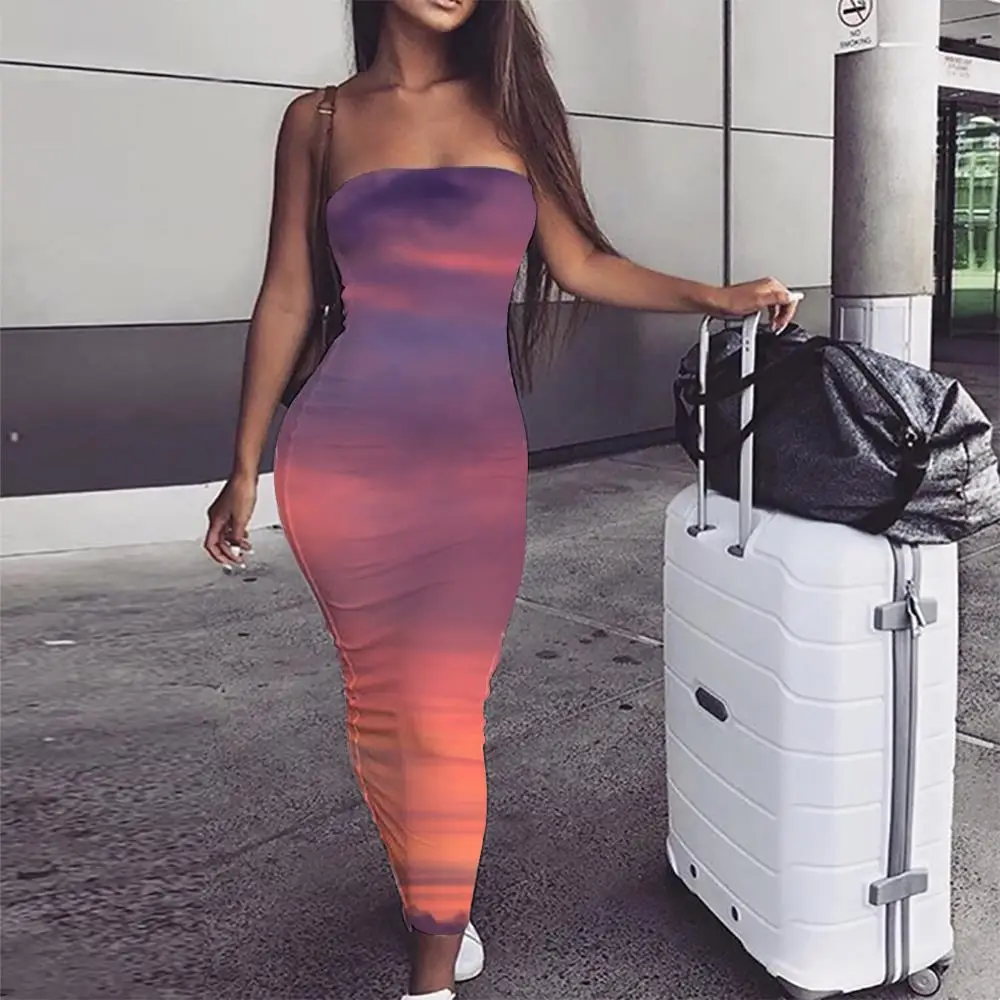 

GIYU Dusk Dress Women Harajuku 3d Print Sunset Ladies Dresses Womens Clothing Vintage New Large Sizes Femme