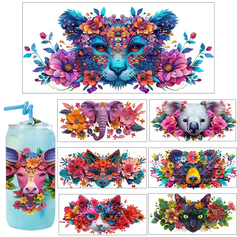 Фото Водонепроницаемые УФ-наклейки Jungle Beasts Fox Bobcat для вечеринок, DIY-декор, 3D-переводные наклейки, УФ-ДТФ наклейки для стаканов, УФ-ДТФ пленки для кружек 16 унций №1