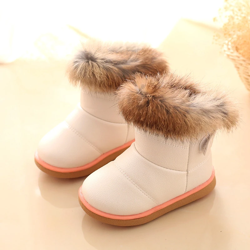 

Children Cotton Shoes Outdoor Non-Slip Warm Girls Plush Snow Boots Soft Comfortable Baby Thickened Rabbit Fur Ankle Boots