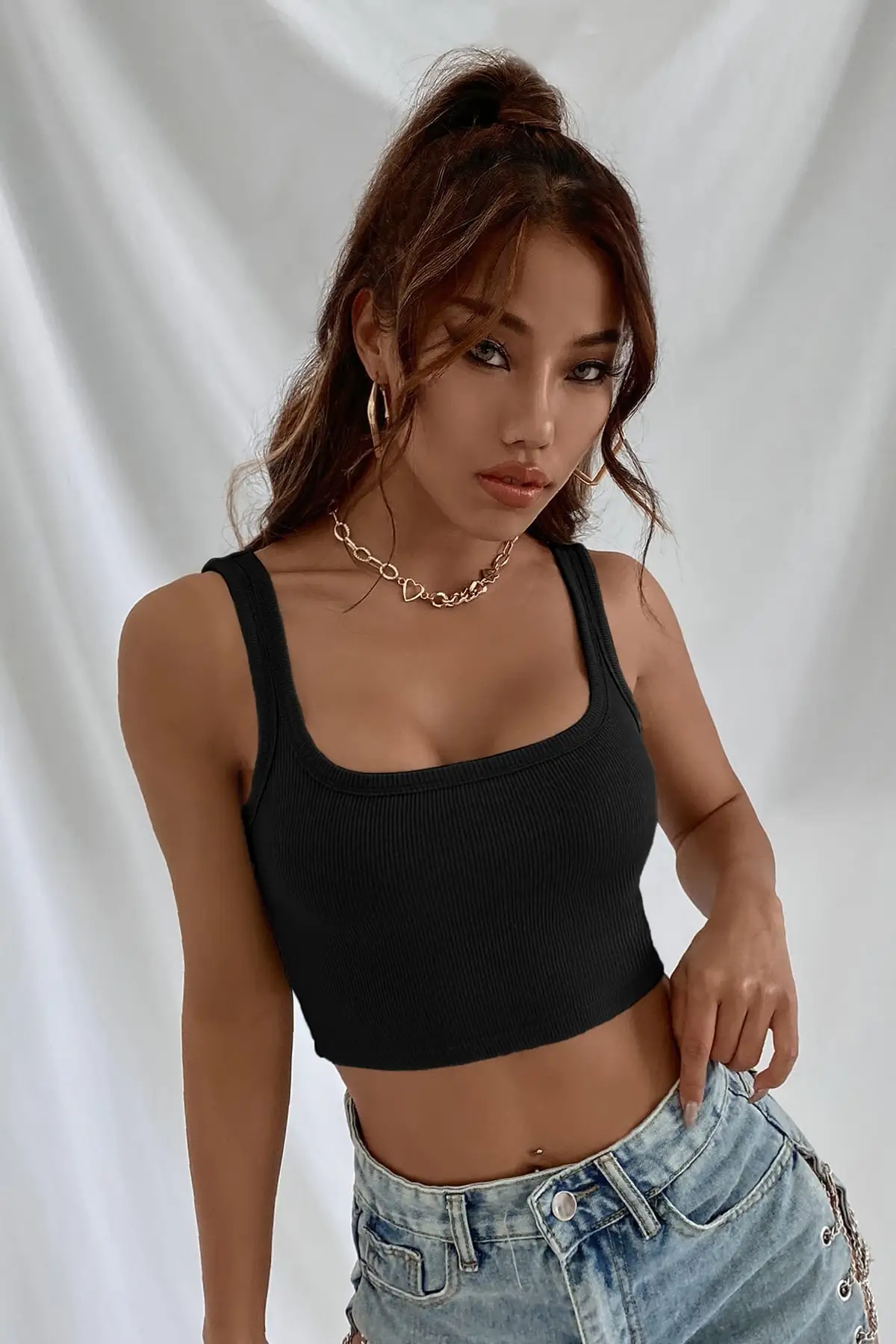 

Women's Clothing Crop 2022 Black Strap Crop Top Blouse T-Shirt Slim Beautiful Attractive Summer Season New Product Beatiful Nice