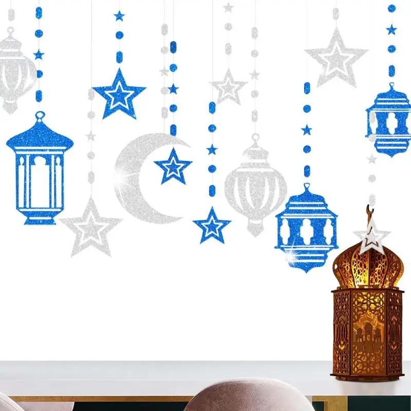 

Star Moon Ornament 2023 Eid Banner Pendant 6Pcs Pull Flag Hanging Card Party Supplies For Festival Party Weddings