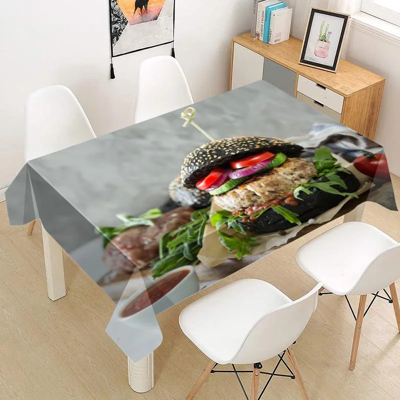 

Скатерть из ткани Оксфорд с принтом бургеров, квадратная/прямоугольная, Пыленепроницаемая, чехол для стола, для оформления интерьера, телев...