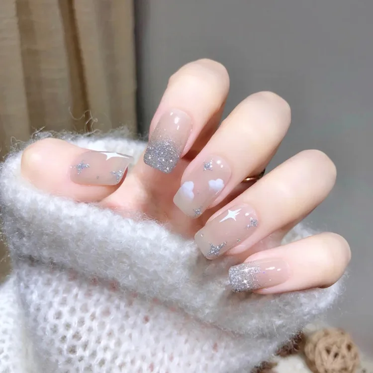 

24Pcs Artifical Nails Press On Nails Coffin Fake Nails With Glue Stick On Nails French Tips False Nails Set