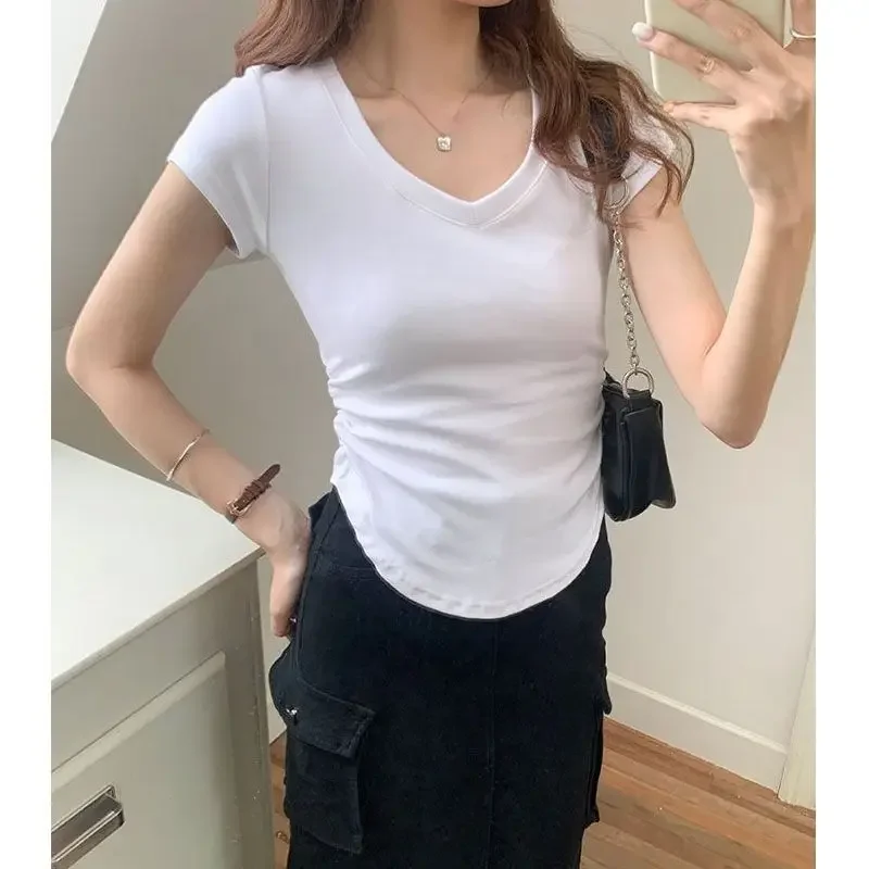 Женская футболка из чистого хлопка с коротким рукавом для похудения лето 2024