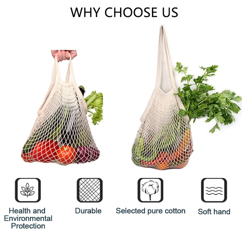 

Reusable Grocery Produce Bags Cotton Mesh Ecology Market String Net Tote Bag Kitchen Fruits Vegetables Hanging Bag Home