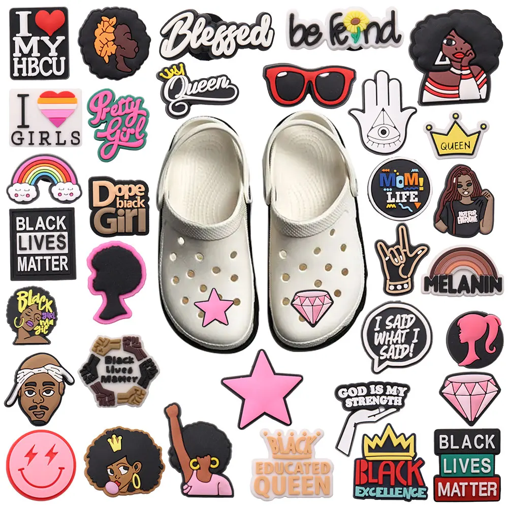 1Pcs PVC Black Girl Be Friend Mom Life Rainbow Adult Croc Charms Buckle Clog Mix Shoe Decorations Fit Jibz Backpack 1Pcs PVC Black Girl Be Friend Mom Life Rainbow Adult Croc Charms Buckle Clog Mix Shoe Decorations Fit Jibz Backpack