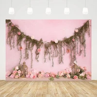 mehofond pink wall photography background cake smash girl portrait birthday party floral grass decorations photo backdrop studio