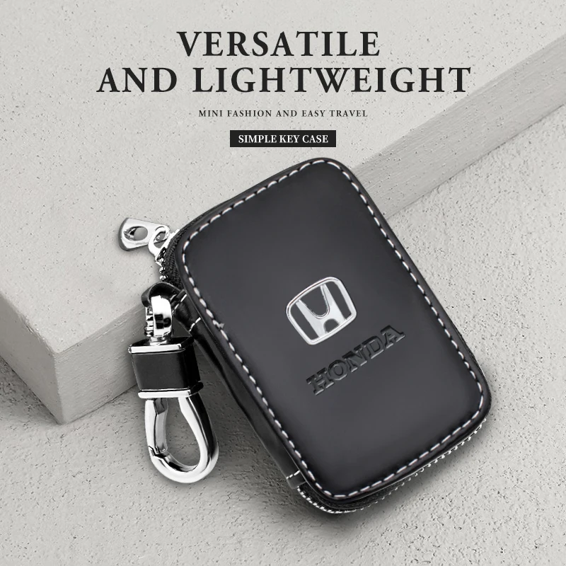 

Car Leather Key Case Storage Sack Men Zipper Keychain Bag For Honda Civic Accord Jazz Fit CRV Mugen Odyssey CITY HRV Dio HRC CRF