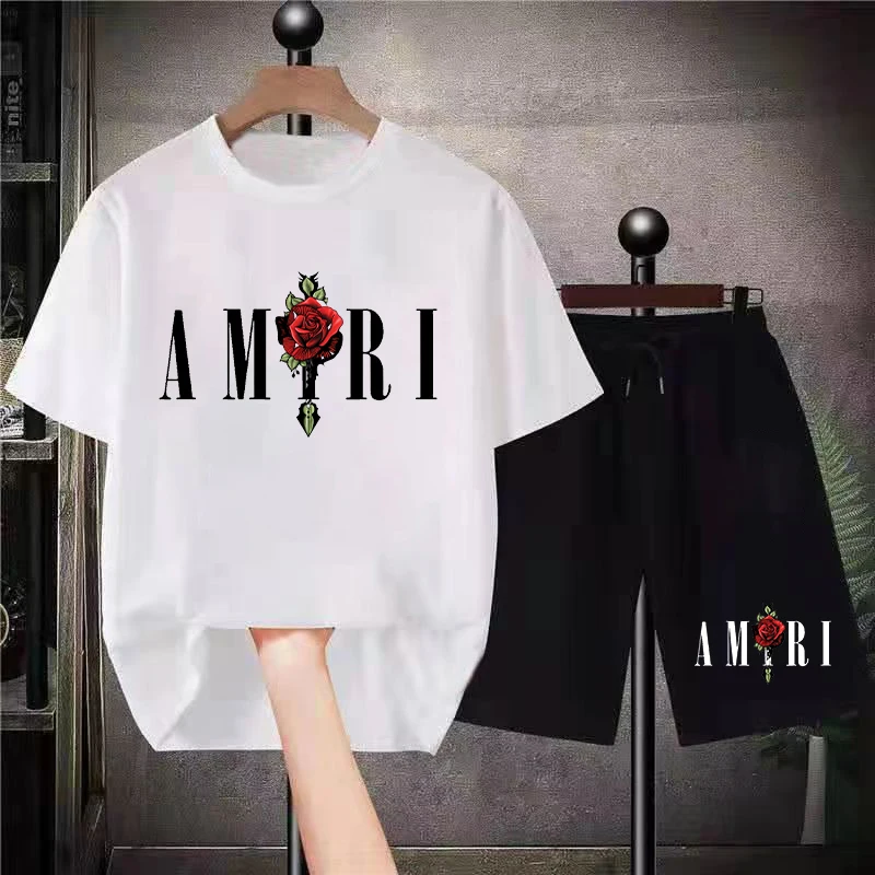 2023 Cotton T-shirt and Pants Tracksuit Streetwear Summer Men's T-shirt Shorts Suit Casual Skull Print Sports Suit Short Sleeves