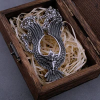 stainless steel retro wings eagle necklace mens fashion charm punk eagle soaring pendant necklace jewelry gift wooden box
