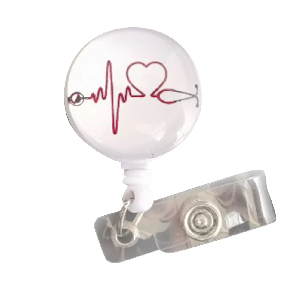 

With Clip Cute Round ABS School ID Card Holder Portable Student Teacher Gift Display Tag Office Worker Doctor Nurse Badge Reel