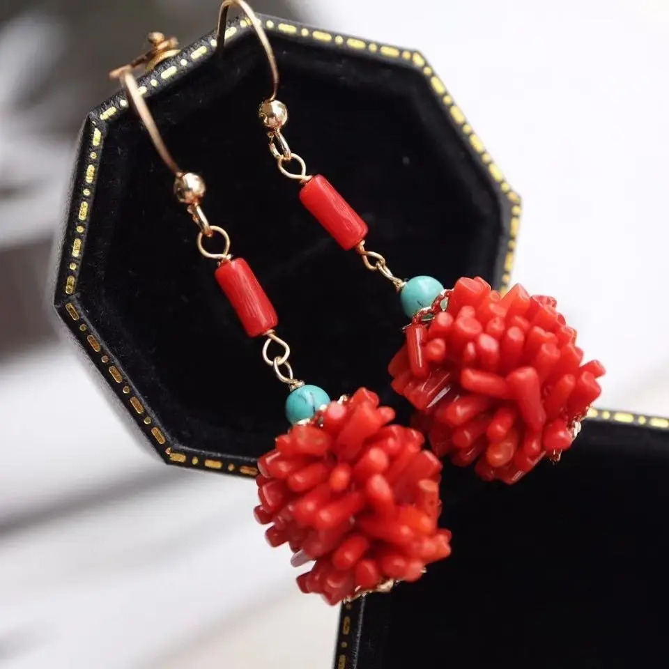 Natural Red Coral Arca Eardrop Original Braided Earhook Earhook Personalized Fashion Women's Accessories Eardrop Accessories
