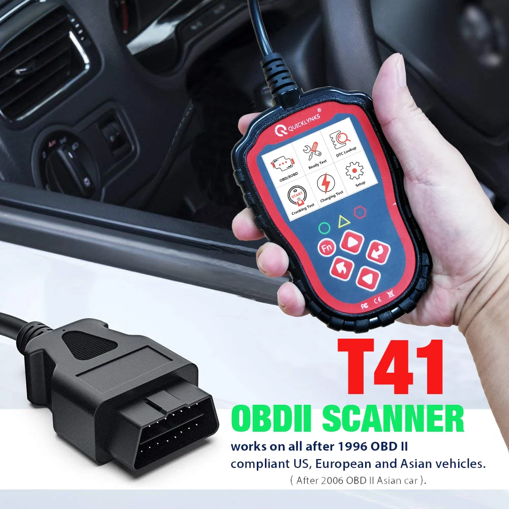 

Считыватель кодов OBDII Quicklynks, диагностический инструмент T41 OBD2