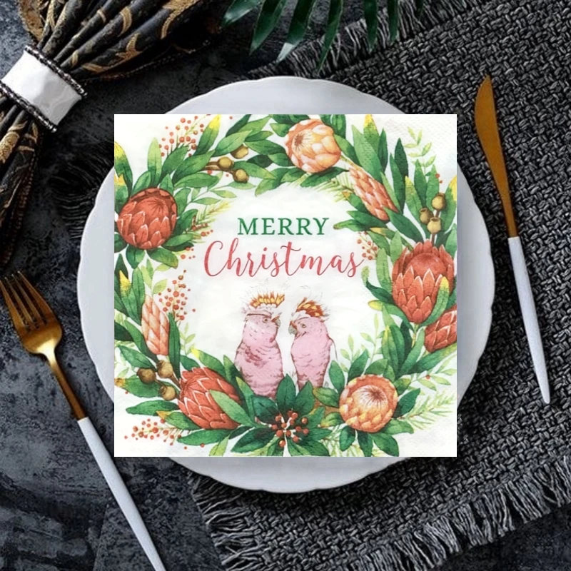 20 шт./пакет рождественские цветочные шишки бумажные салфетки зимние декупажные