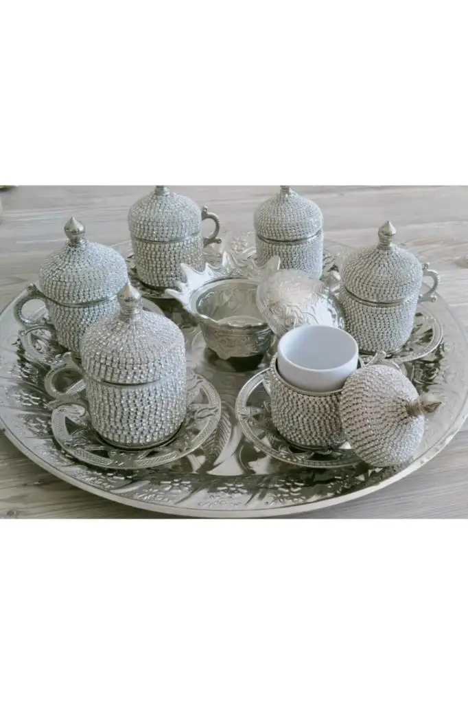 

6 person turkish coffee set with ottoman motifs-white stone