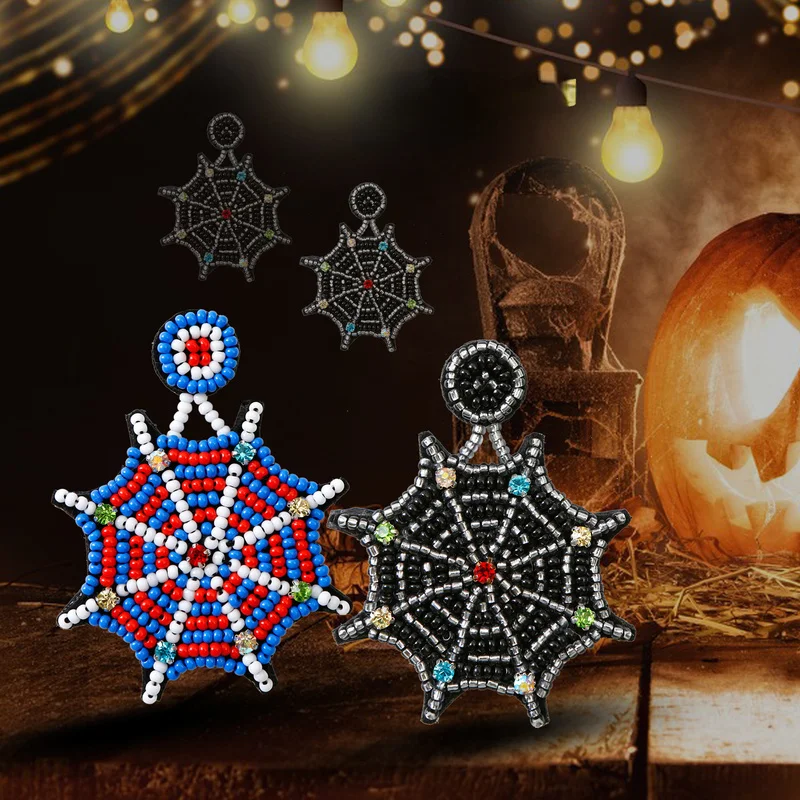 

2022 New Punk Personalized Halloween Earrings Women Bohemia Hand Woven Spider Web Earrings Fashion Jewelry Accessories