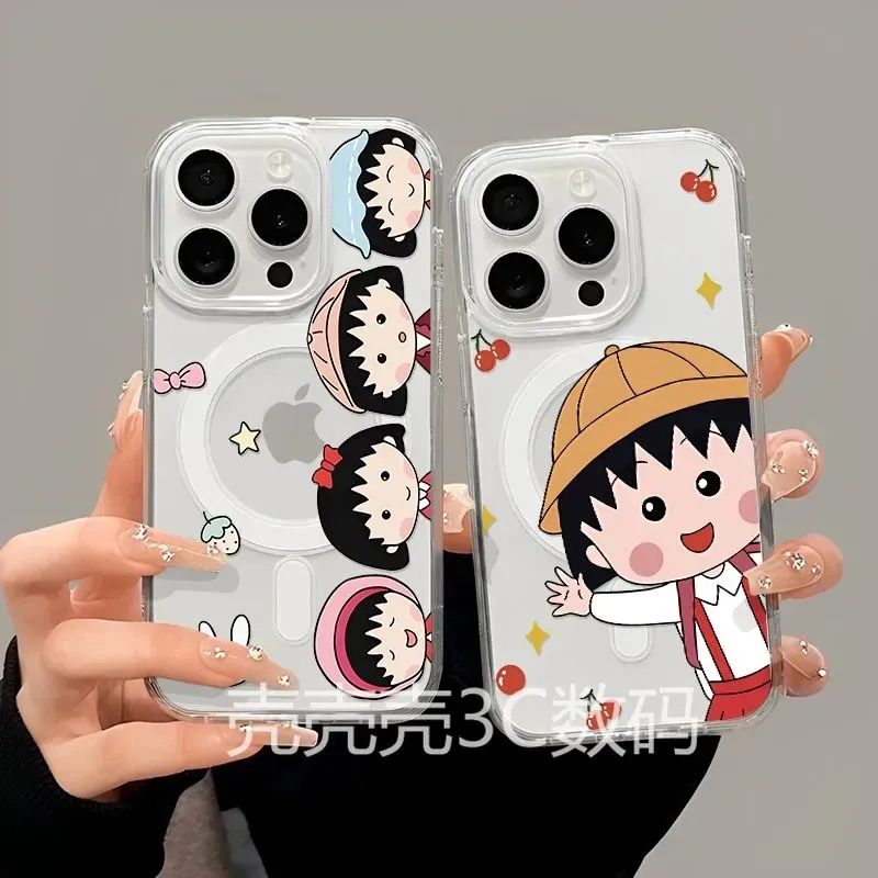 Фото Милый магнитный чехол для телефона Chibi Maruko-chans для Samsung Galaxy S25 S24 S23 S22 S21 S20 FE Edge Plus Ultra 5G, прозрачный чехол из ТПУ №1