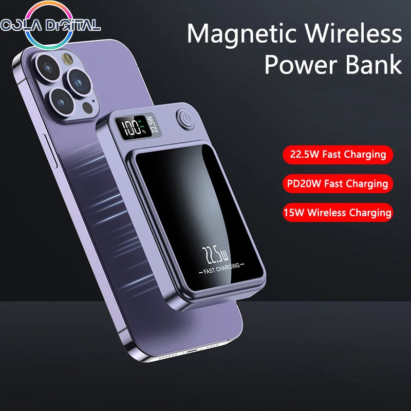 

Магнитное Беспроводное зарядное устройство 20000 мАч 22,5 Вт Быстрая зарядка внешний аккумулятор зарядное устройство для Huawei Samsung iPhone 12 PD 20 Вт внешний аккумулятор