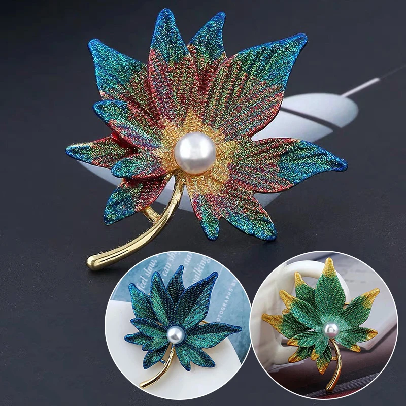 

Fashion Colorful High-end drip oil enamel rhinestone double-layer three-dimensional maple leaf brooch Jewelry pin clothing acces