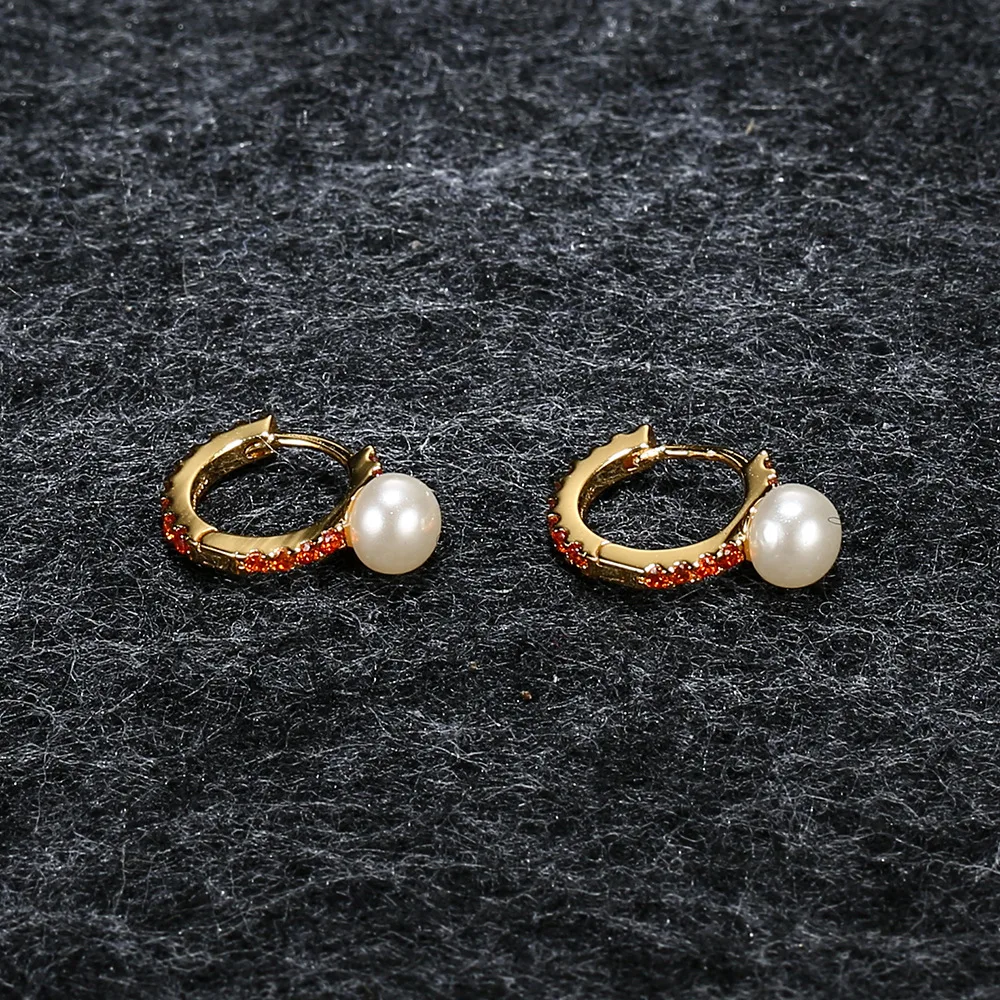 

APM STYLE High Quality 925 Sterling Silver Small Pearl Earring With Diamond Color Diamond Delicate Mini Earrings Gift