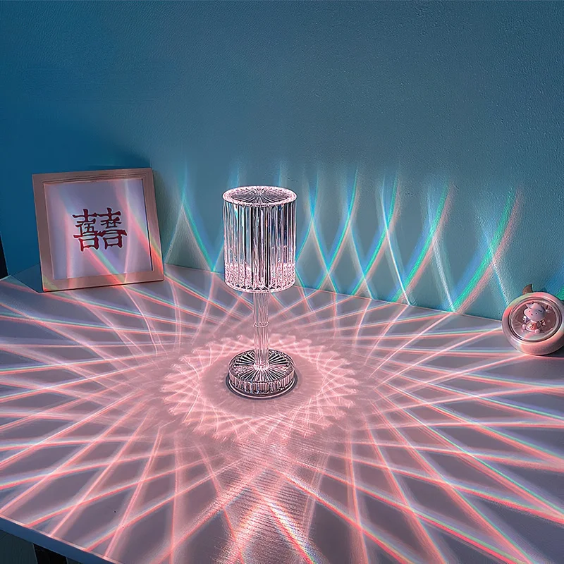 

LED Crystal Projection Desk Lamp Restaurants Bar Bedside Decoration USB Table Light RGB Remote Control Romantic Night Lights