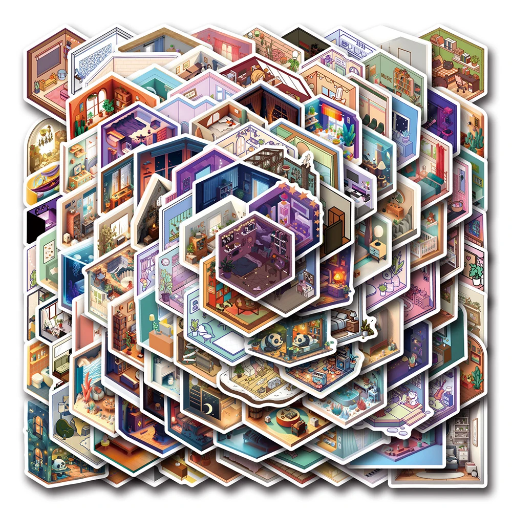 10/30/55/110 шт. Изометрическая комната Граффити Наклейки DIY Бутылка для воды Ноутбук