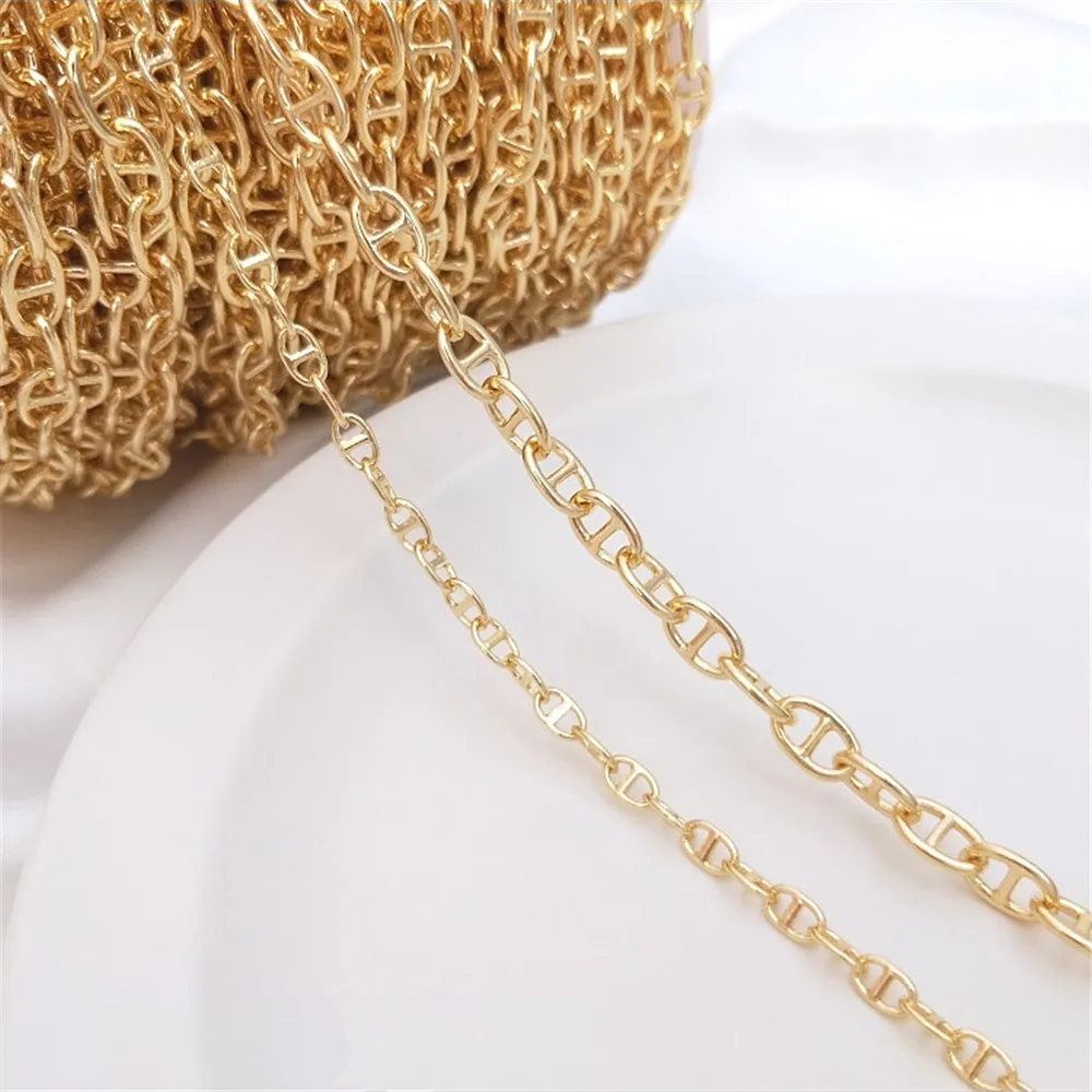

14K Gold Filled Plated Japanese chain double hole pig nose hand loose chain DIY bracelet necklace first accessories