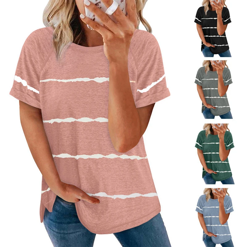 

2022 Summer New Women's Fashion Top Casual Striped Short-sleeved T-shirt