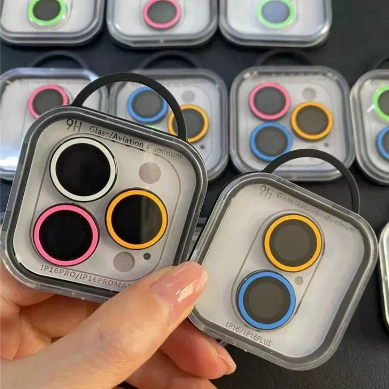 Светящийся протектор для камеры iPhone 16 15 14 Pro Max 13 12 mini Plus керамическое кольцо