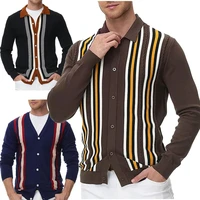 men new design knitted cardigan long sleeve striped autumn winter fashion stylish casual warm male sweater coat