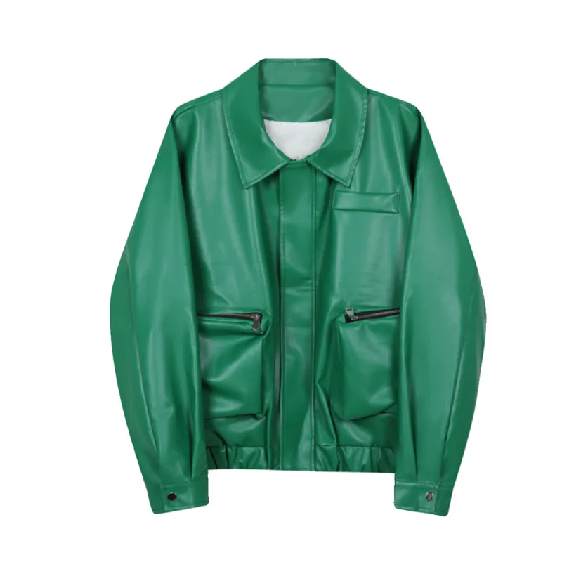 Пальто NOYMEI мужское из экокожи зеленая модная индивидуализированная короткая