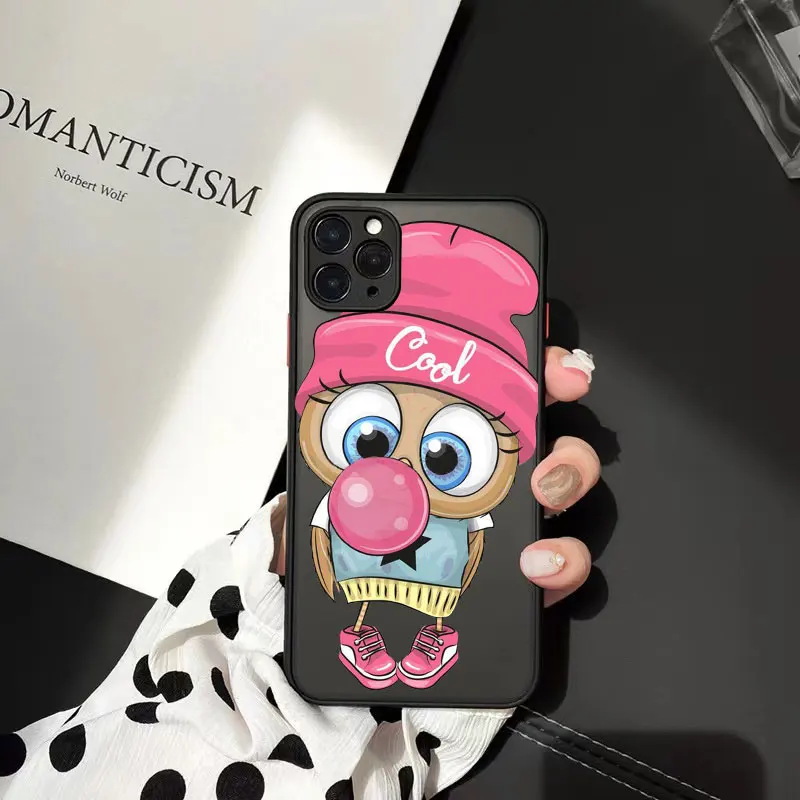 Фото Милые Мультяшные парные чехлы для телефонов с совами матовые для iPhone 12 13 Mini 11 12 13 Pro XR XsMax 6s 7 8 Plus Прозрачная Жесткая задняя крышка из поликарбоната №2