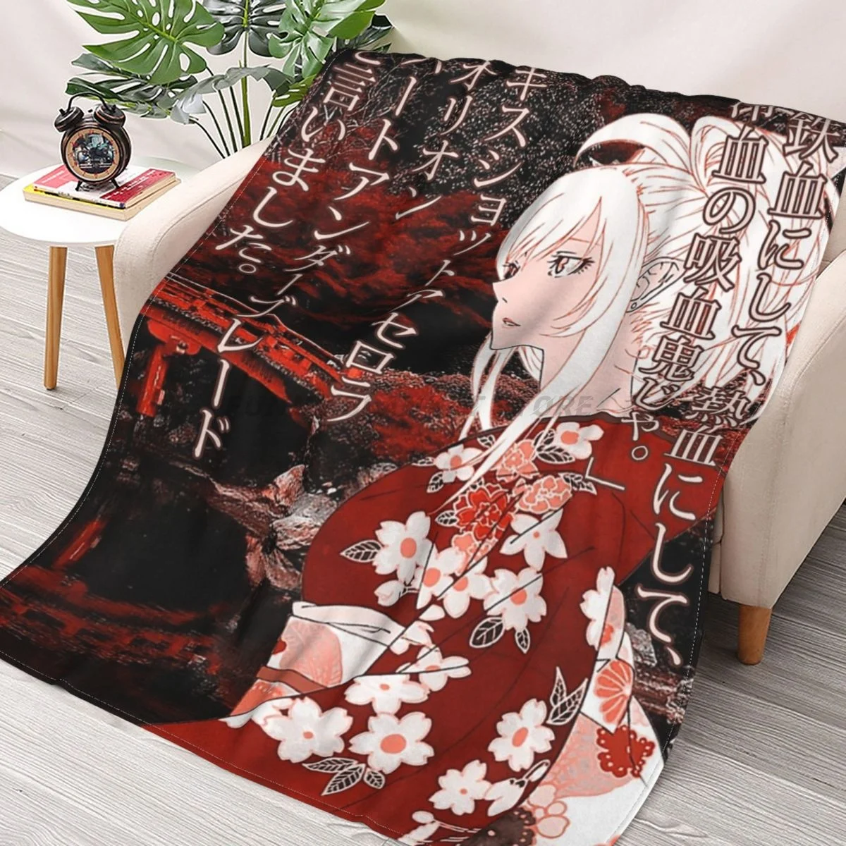 

Kiss-Shot Yukata Throws Blankets Collage Flannel Ultra-Soft Warm picnic blanket bedspread on the bed